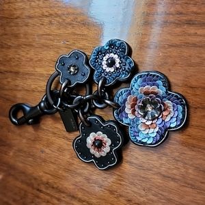 Coach Leather Sequin Applique Tea Rose Multi Bag Charm